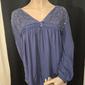 Solitaire Deep Blue Lace Accent Blouse